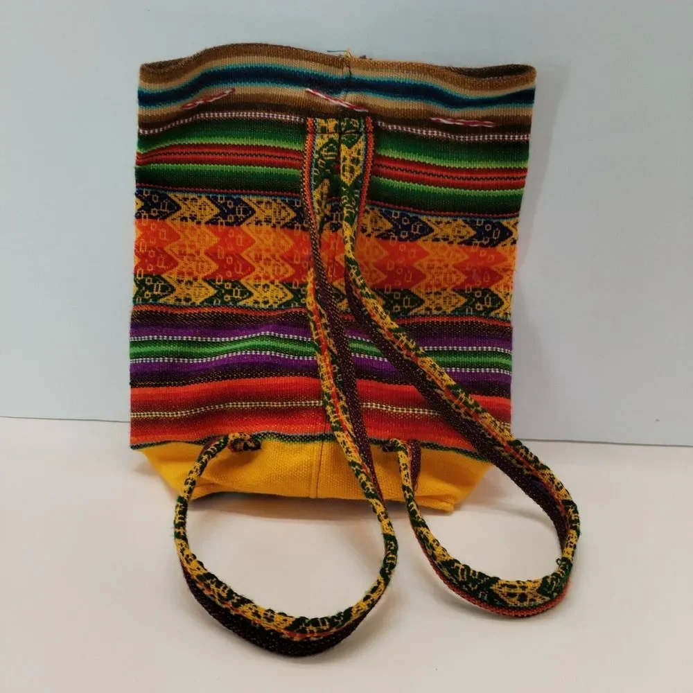 Peruvian Mini Small Backpack Embroidery‎ Llama Girl Sun Woven Knapsack Purse Red